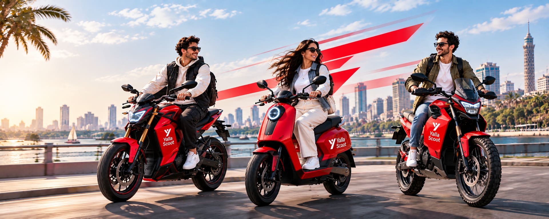 Райдеры на самокатах Yalla Scoot в городе